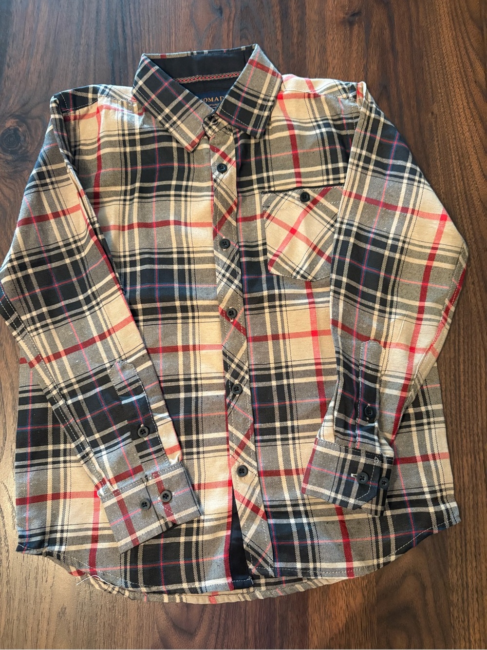 Nomad Plaid Button-Down Shirt in Cream, Black & Red